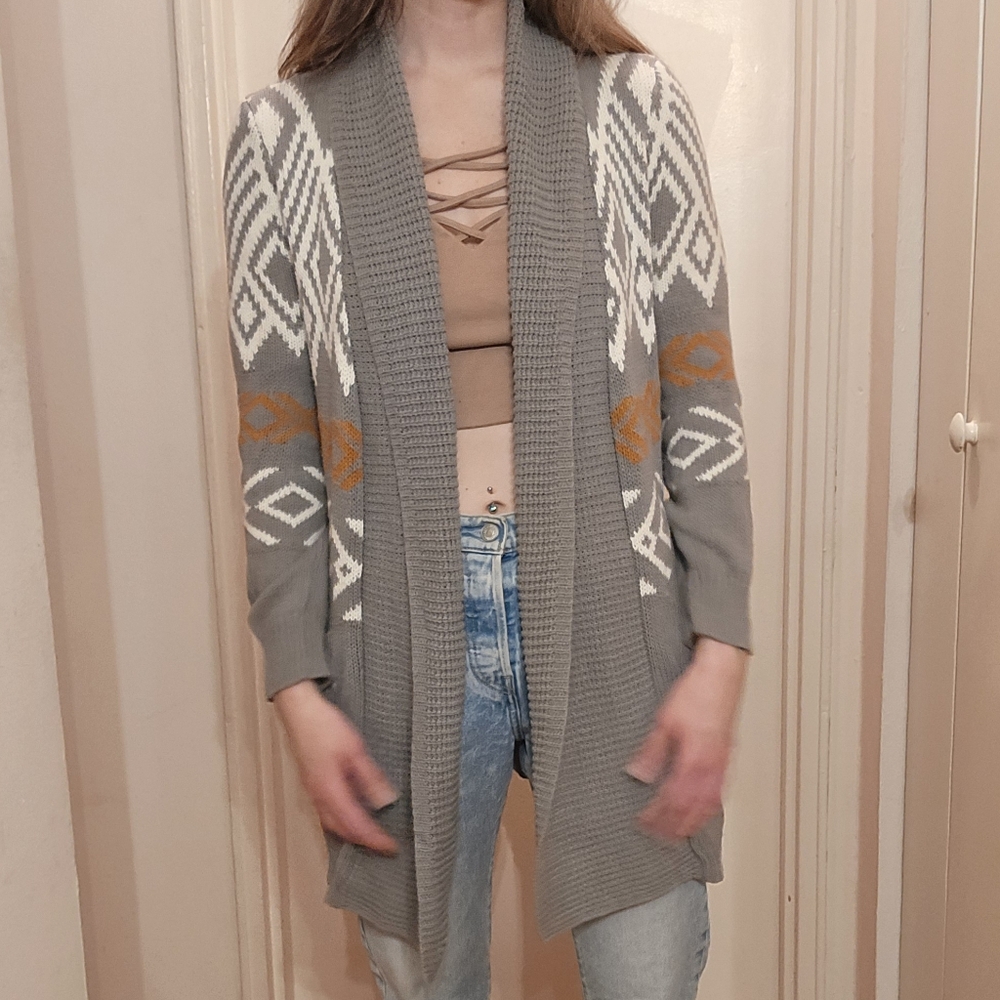 ROXY Aztec Cardigan Gray Yellow Xtra-Small/Small